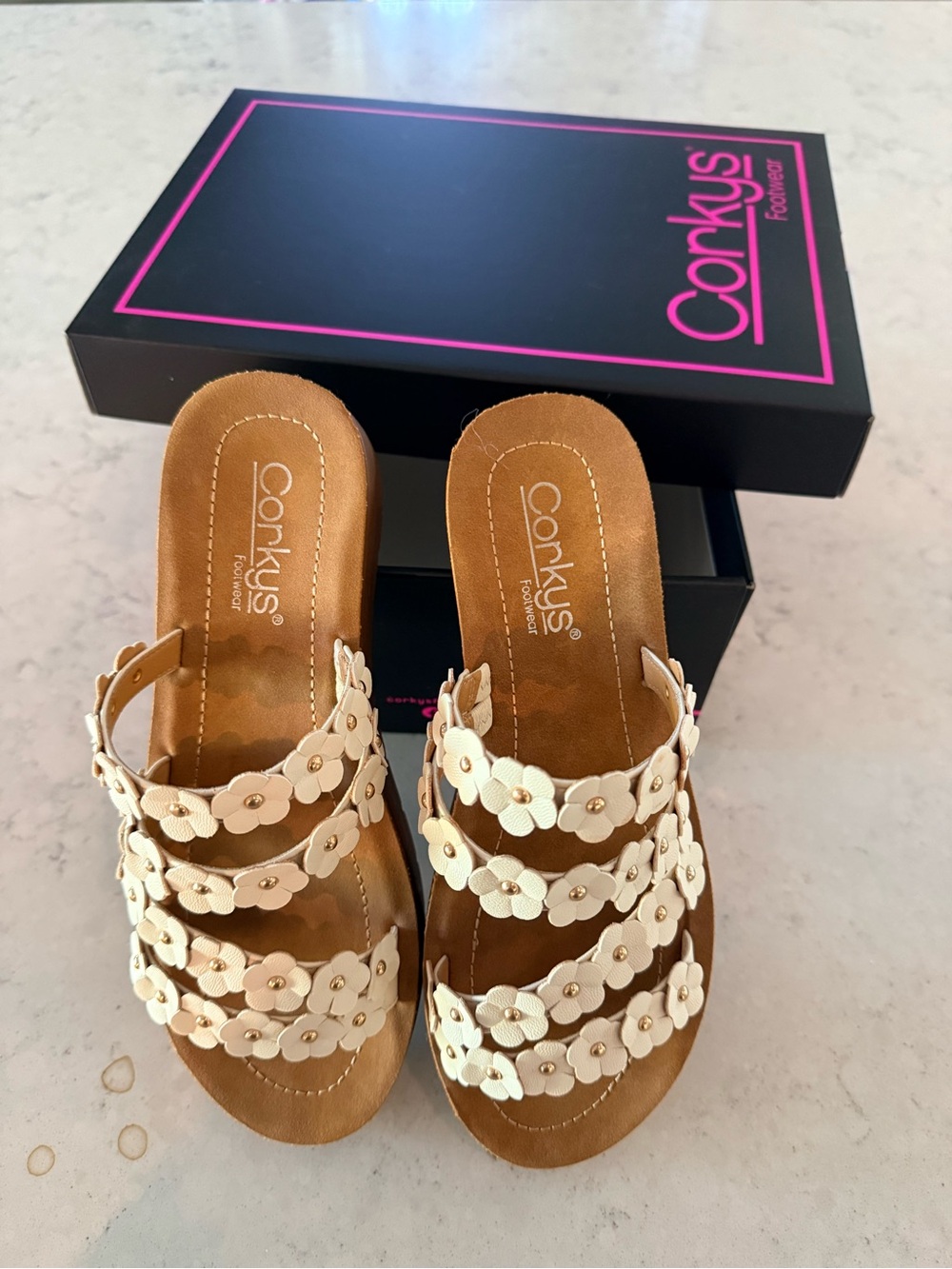 Corkys Creamy White Floral Slide Sandals - Corkys